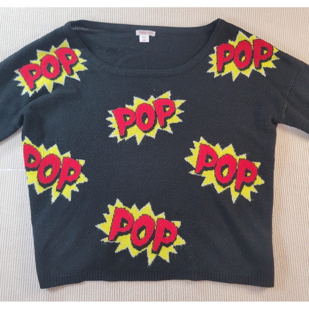 POP Comic Book Strip Style Knitted Sweater From Exhilaration Medium Black Fun